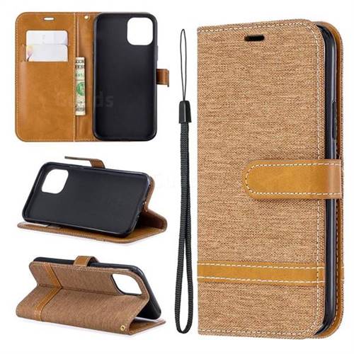 Jeans Cowboy Denim Leather Wallet Case for iPhone 11 Pro (5.8 inch) - Brown