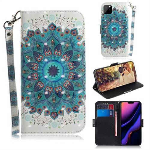 Peacock Mandala 3D Painted Leather Wallet Phone Case for iPhone 11 Pro (5.8 inch)