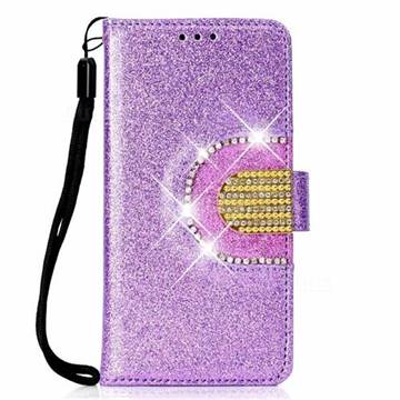 Glitter Diamond Buckle Splice Mirror Leather Wallet Phone Case For