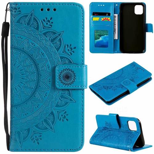 Intricate Embossing Datura Leather Wallet Case for iPhone 11 Pro (5.8 inch) - Blue