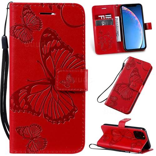 Embossing 3D Butterfly Leather Wallet Case for iPhone 11 Pro (5.8 inch) - Red