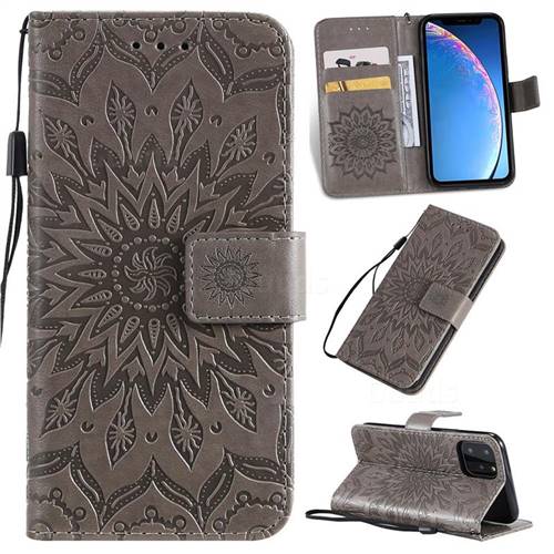 Embossing Sunflower Leather Wallet Case for iPhone 11 Pro (5.8 inch) - Gray