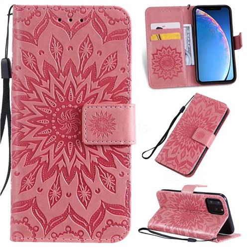 Embossing Sunflower Leather Wallet Case for iPhone 11 Pro (5.8 inch) - Pink