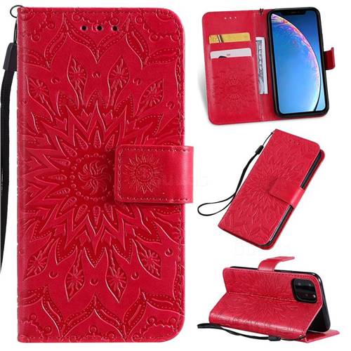 Embossing Sunflower Leather Wallet Case for iPhone 11 Pro (5.8 inch) - Red