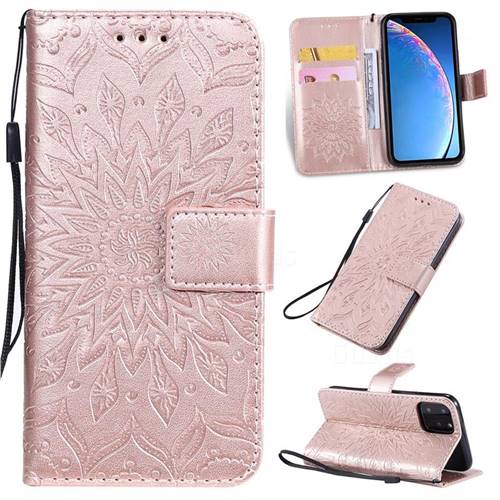 Embossing Sunflower Leather Wallet Case for iPhone 11 Pro (5.8 inch) - Rose Gold