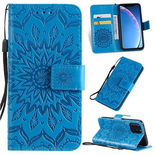 Embossing Sunflower Leather Wallet Case for iPhone 11 Pro (5.8 inch) - Blue