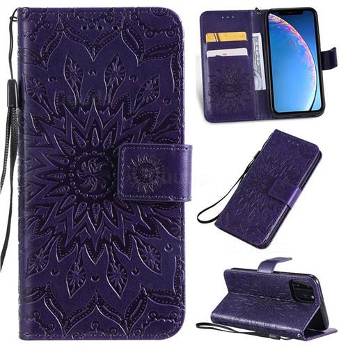 Embossing Sunflower Leather Wallet Case for iPhone 11 Pro (5.8 inch) - Purple