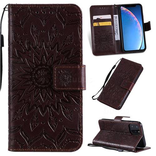 Embossing Sunflower Leather Wallet Case for iPhone 11 Pro (5.8 inch) - Brown