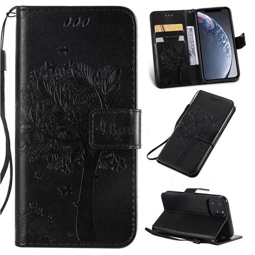 Embossing Butterfly Tree Leather Wallet Case for iPhone 11 Pro (5.8 inch) - Black