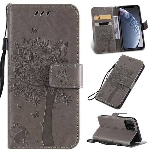 Embossing Butterfly Tree Leather Wallet Case for iPhone 11 Pro (5.8 inch) - Grey
