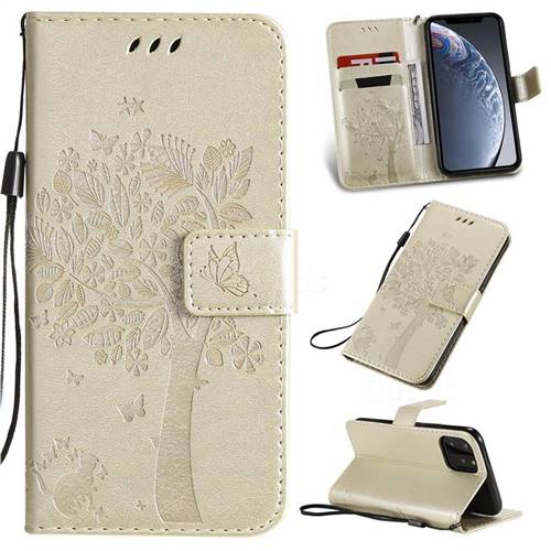 Embossing Butterfly Tree Leather Wallet Case for iPhone 11 Pro (5.8 inch) - Champagne