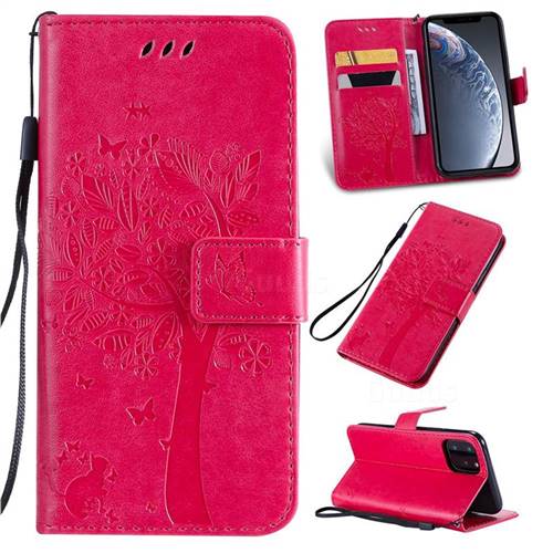 Embossing Butterfly Tree Leather Wallet Case for iPhone 11 Pro (5.8 inch) - Rose