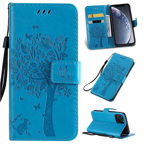 Embossing Butterfly Tree Leather Wallet Case for iPhone 11 Pro (5.8 inch) - Blue