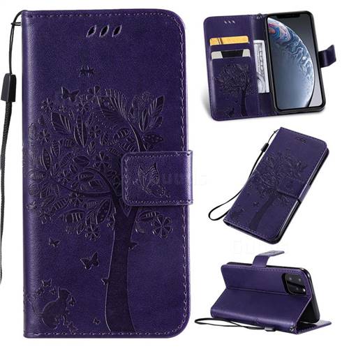 Embossing Butterfly Tree Leather Wallet Case for iPhone 11 Pro (5.8 inch) - Purple