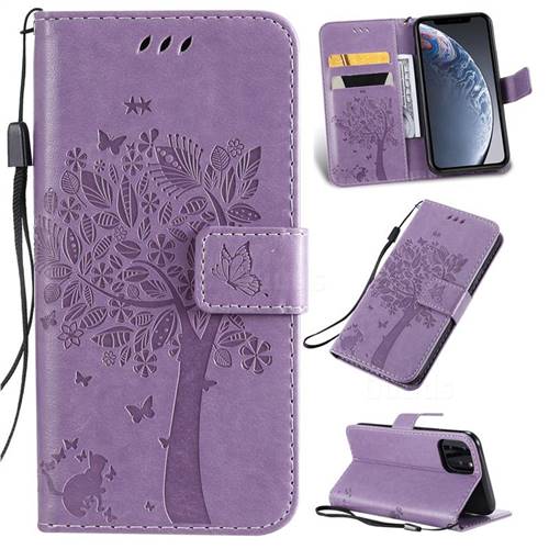 Embossing Butterfly Tree Leather Wallet Case for iPhone 11 Pro (5.8 inch) - Violet