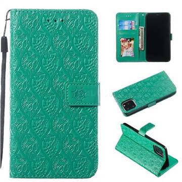 Intricate Embossing Rattan Flower Leather Wallet Case for iPhone 11 Pro (5.8 inch) - Green