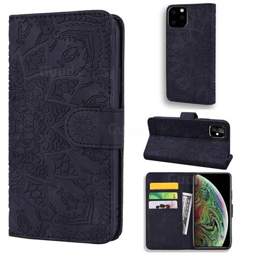 Retro Embossing Mandala Flower Leather Wallet Case for iPhone 11 Pro (5.8 inch) - Black