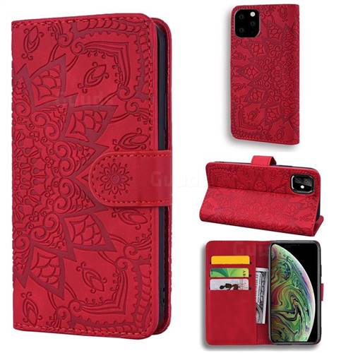 Retro Embossing Mandala Flower Leather Wallet Case for iPhone 11 Pro (5.8 inch) - Red