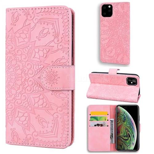Retro Embossing Mandala Flower Leather Wallet Case for iPhone 11 Pro (5.8 inch) - Pink