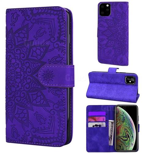 Retro Embossing Mandala Flower Leather Wallet Case for iPhone 11 Pro (5.8 inch) - Purple