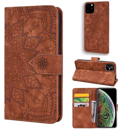 Retro Embossing Mandala Flower Leather Wallet Case for iPhone 11 Pro (5.8 inch) - Brown