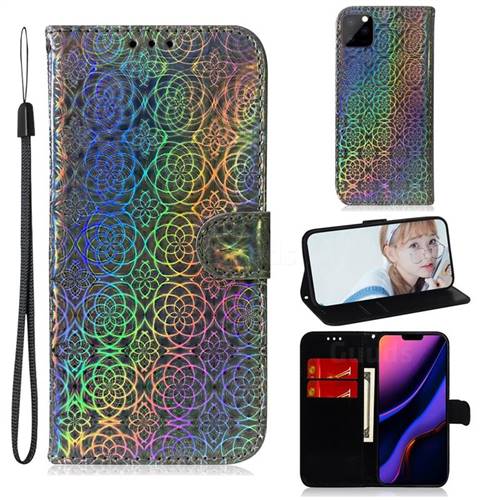Laser Circle Shining Leather Wallet Phone Case for iPhone 11 Pro (5.8 inch) - Silver