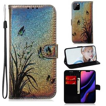 Butterfly Orchid Laser Shining Leather Wallet Phone Case for iPhone 11 Pro (5.8 inch)