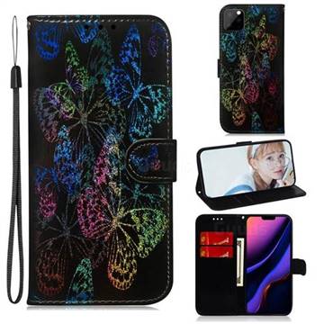 Black Butterfly Laser Shining Leather Wallet Phone Case for iPhone 11 Pro (5.8 inch)