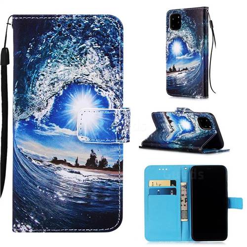 Waves and Sun Matte Leather Wallet Phone Case for iPhone 11 Pro (5.8 inch)