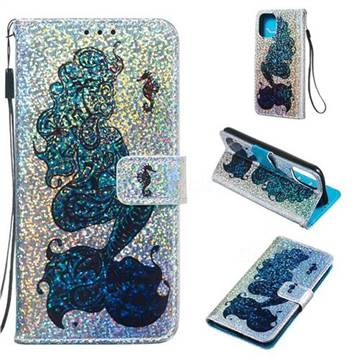Mermaid Seahorse Sequins Painted Leather Wallet Case for iPhone 11 Pro (5.8 inch)