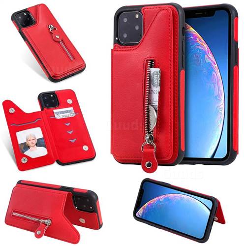 Retro Buckle Zipper Anti-fall Leather Phone Back Cover for iPhone 11 Pro (5.8 inch) - Red