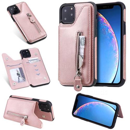 Retro Buckle Zipper Anti-fall Leather Phone Back Cover for iPhone 11 Pro (5.8 inch) - Pink