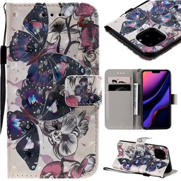Black Butterfly 3D Painted Leather Wallet Case for iPhone 11 Pro (5.8 inch)