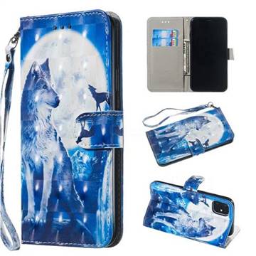 Ice Wolf 3D Painted Leather Wallet Phone Case for iPhone 11 Pro (5.8 inch)