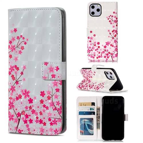 Cherry Blossom 3D Painted Leather Phone Wallet Case for iPhone 11 Pro (5.8 inch)