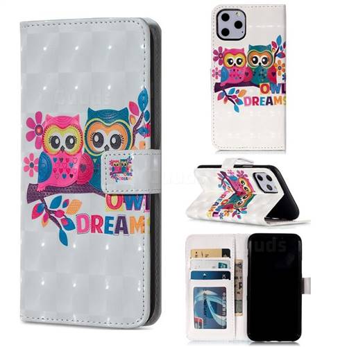 Couple Owl 3D Painted Leather Phone Wallet Case for iPhone 11 Pro (5.8 inch)