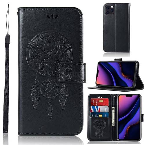 Intricate Embossing Owl Campanula Leather Wallet Case for iPhone 11 Pro (5.8 inch) - Black