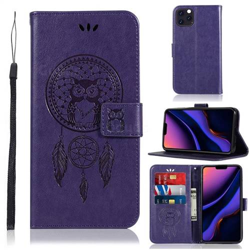 Intricate Embossing Owl Campanula Leather Wallet Case for iPhone 11 Pro (5.8 inch) - Purple