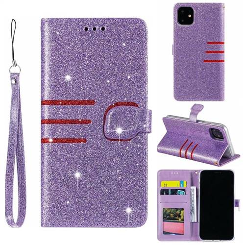 Retro Stitching Glitter Leather Wallet Phone Case for iPhone 11 Pro (5.8 inch) - Purple