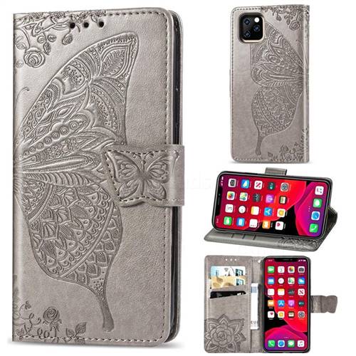 Embossing Mandala Flower Butterfly Leather Wallet Case for iPhone 11 Pro (5.8 inch) - Gray