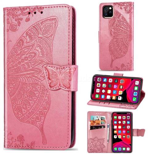 Embossing Mandala Flower Butterfly Leather Wallet Case for iPhone 11 Pro (5.8 inch) - Pink