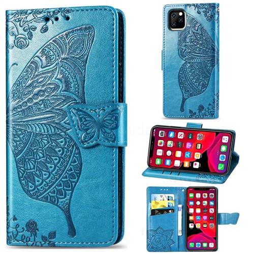 Embossing Mandala Flower Butterfly Leather Wallet Case for iPhone 11 Pro (5.8 inch) - Blue