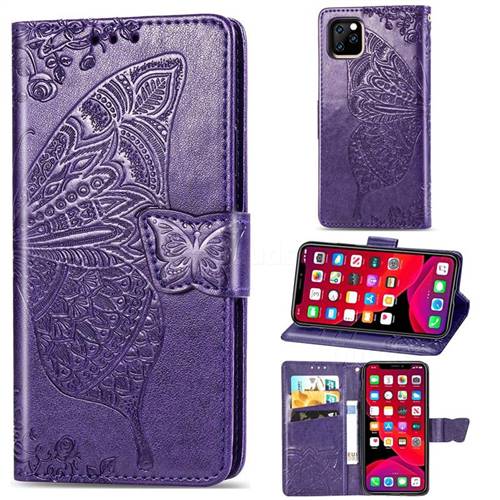 Embossing Mandala Flower Butterfly Leather Wallet Case for iPhone 11 Pro (5.8 inch) - Dark Purple
