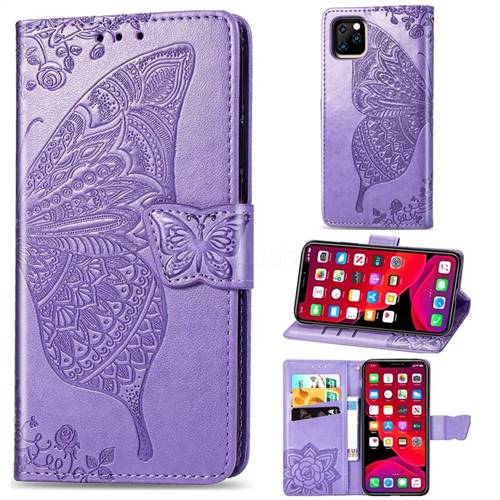 Embossing Mandala Flower Butterfly Leather Wallet Case for iPhone 11 Pro (5.8 inch) - Light Purple