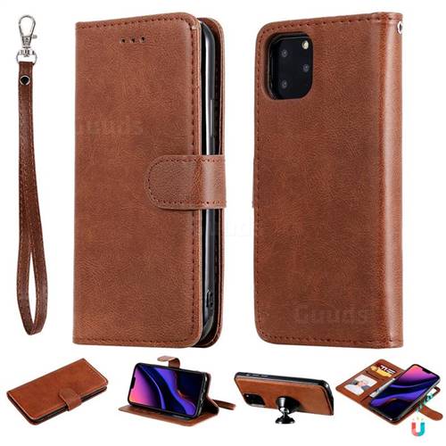 Retro Greek Detachable Magnetic PU Leather Wallet Phone Case for iPhone 11 Pro (5.8 inch) - Brown