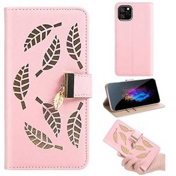Hollow Leaves Phone Wallet Case for iPhone 11 Pro (5.8 inch) - Pink