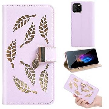 Hollow Leaves Phone Wallet Case for iPhone 11 Pro (5.8 inch) - Purple