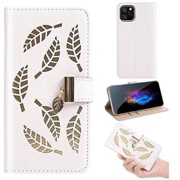 Hollow Leaves Phone Wallet Case for iPhone 11 Pro (5.8 inch) - Creamy White