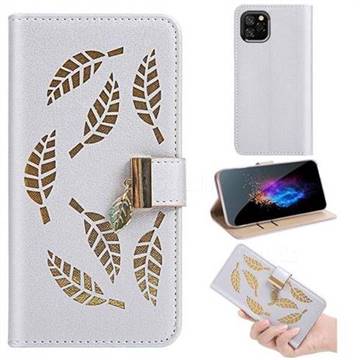 Hollow Leaves Phone Wallet Case for iPhone 11 Pro (5.8 inch) - Silver
