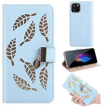 Hollow Leaves Phone Wallet Case for iPhone 11 Pro (5.8 inch) - Blue